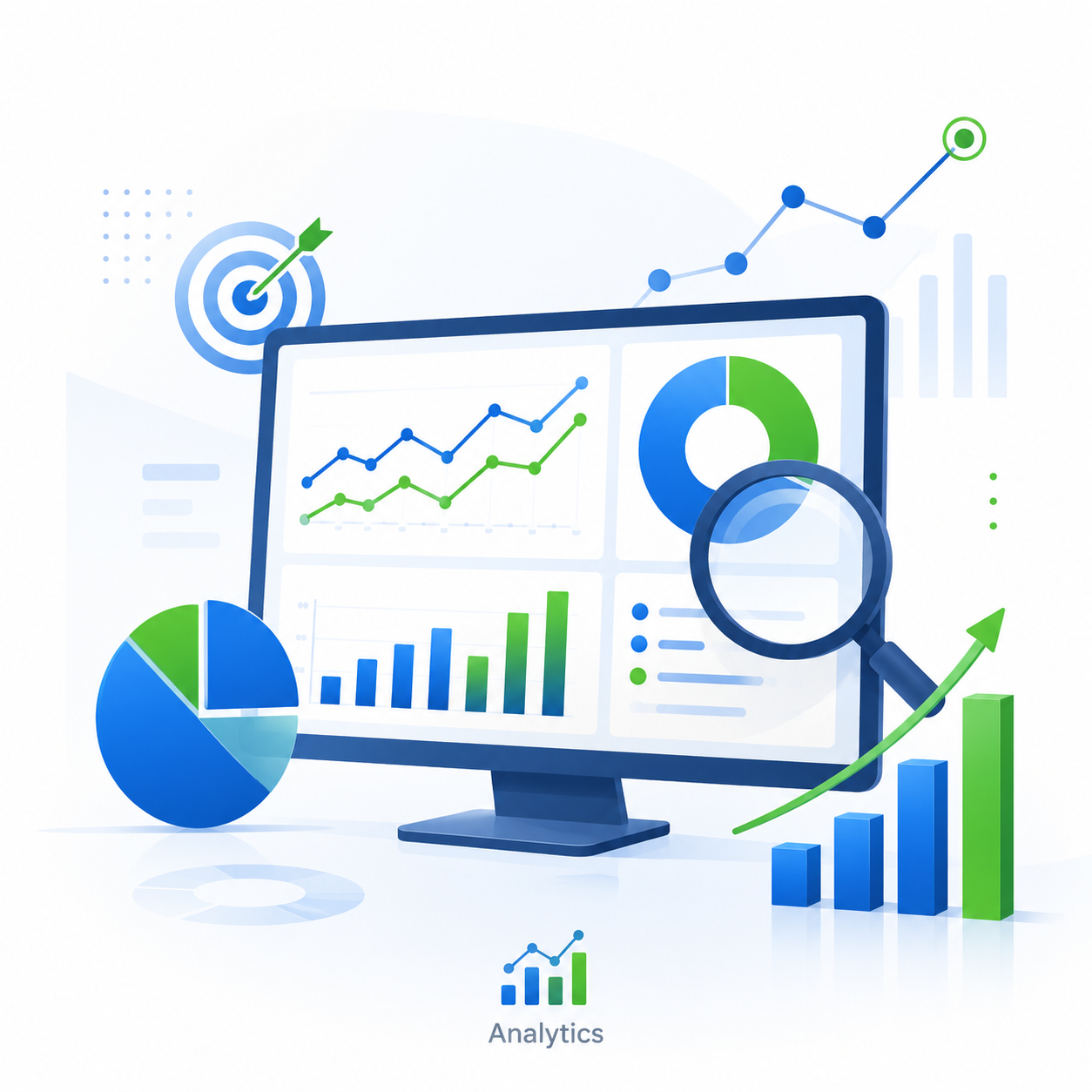 Analytics dashboard illustration in ASK Stratman brand colors